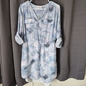 Rebecca Taylor "Haze" 100% Silk Tie-Dye Roll-Tab Sleeve Dress, Size 6